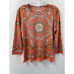 J. McLaughlin Coral and Tan Rope-Print Long Sleeve Tee
